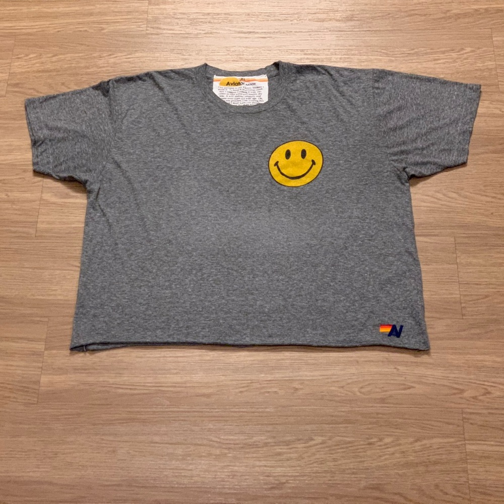 Aviator Nation SMILEY 2 BOYFRIEND HEATHER Gray Short Sleeve Tee Size XL - Picture 2 of 12